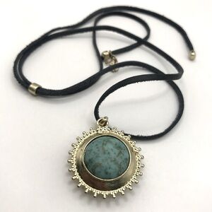 Lucky Brand Double Sided Sunburst Pendant Necklace - Black Cord
